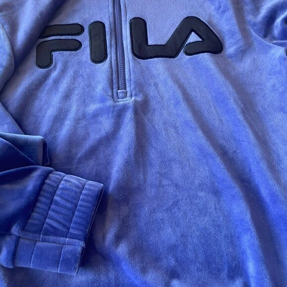 FILA Velour 1/4 Zip Blue Logo Hoodie Womens Medium - Picture 5 of 8